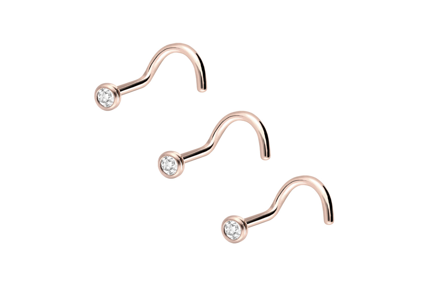 3er Set Chirurgenstahl Nasenstecker Spirale KRISTALL